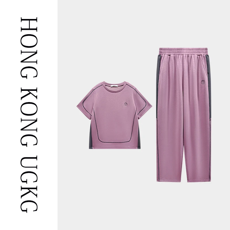香港UG&KG夏装短袖t恤上衣两件套女装运动服套装女夏季73242ZH128