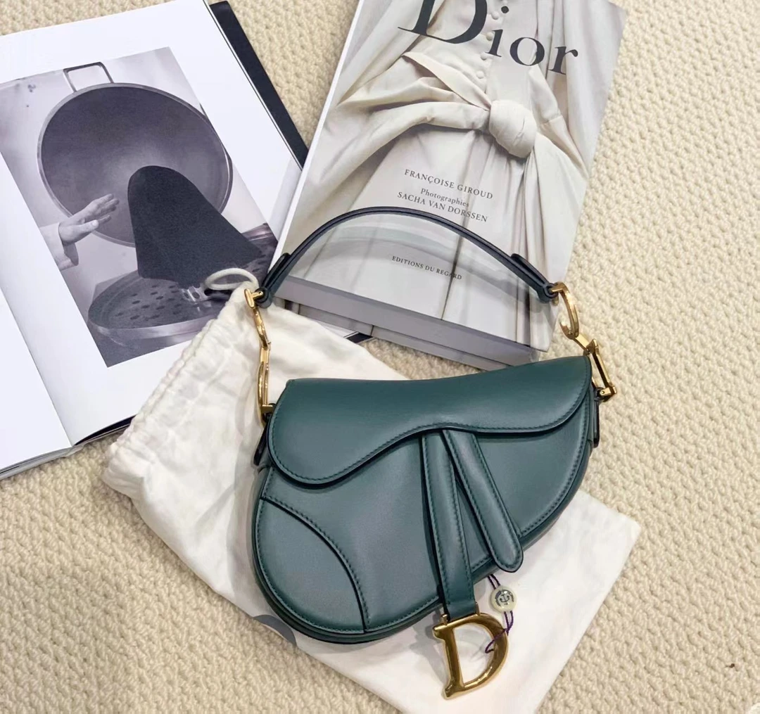 99新 DIOR/迪奥 壹臻/墨绿色全皮马鞍小号 60119246