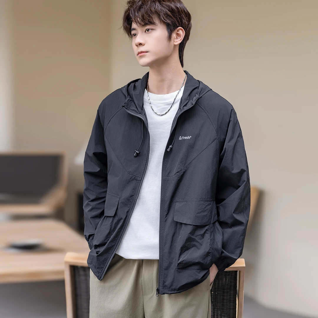 情侣同款夏季冰丝连帽防晒衣户外钓鱼旅游轻薄透气男款防晒服时尚