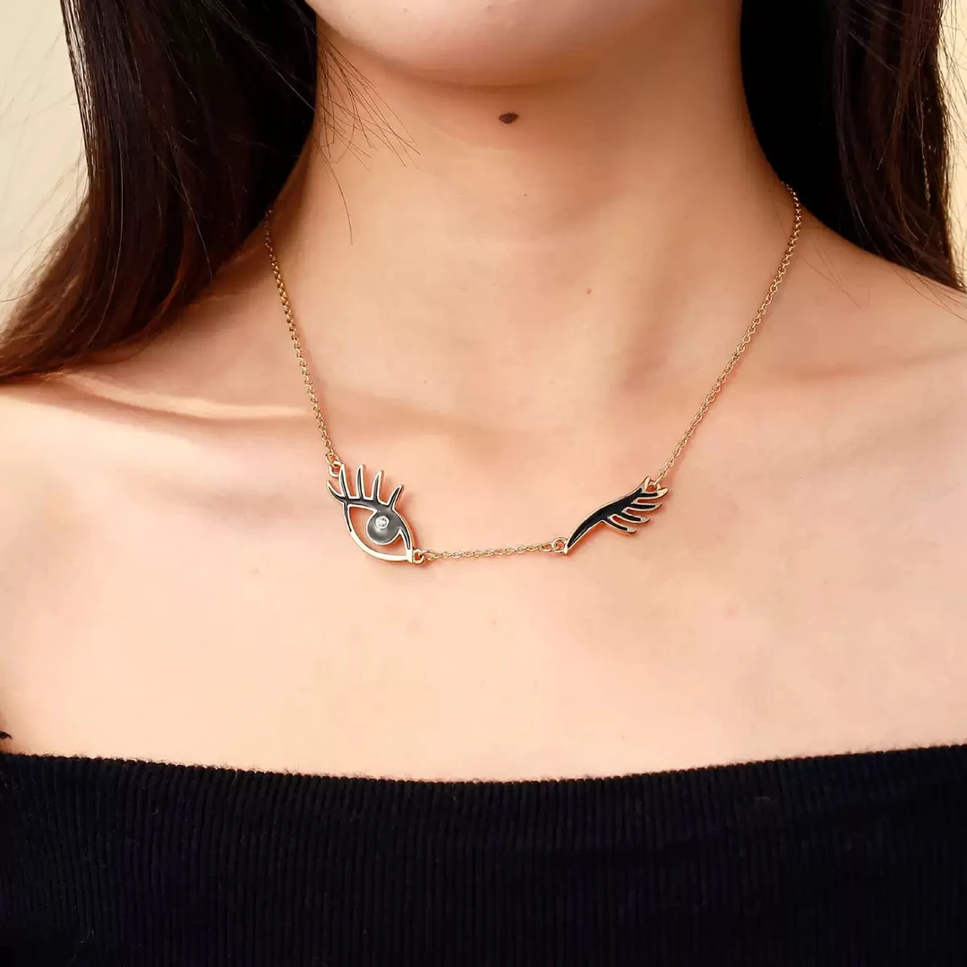 铜合金项链 恶魔之眼大眼睫毛个性简约小众轻奢锁骨链高级感项链