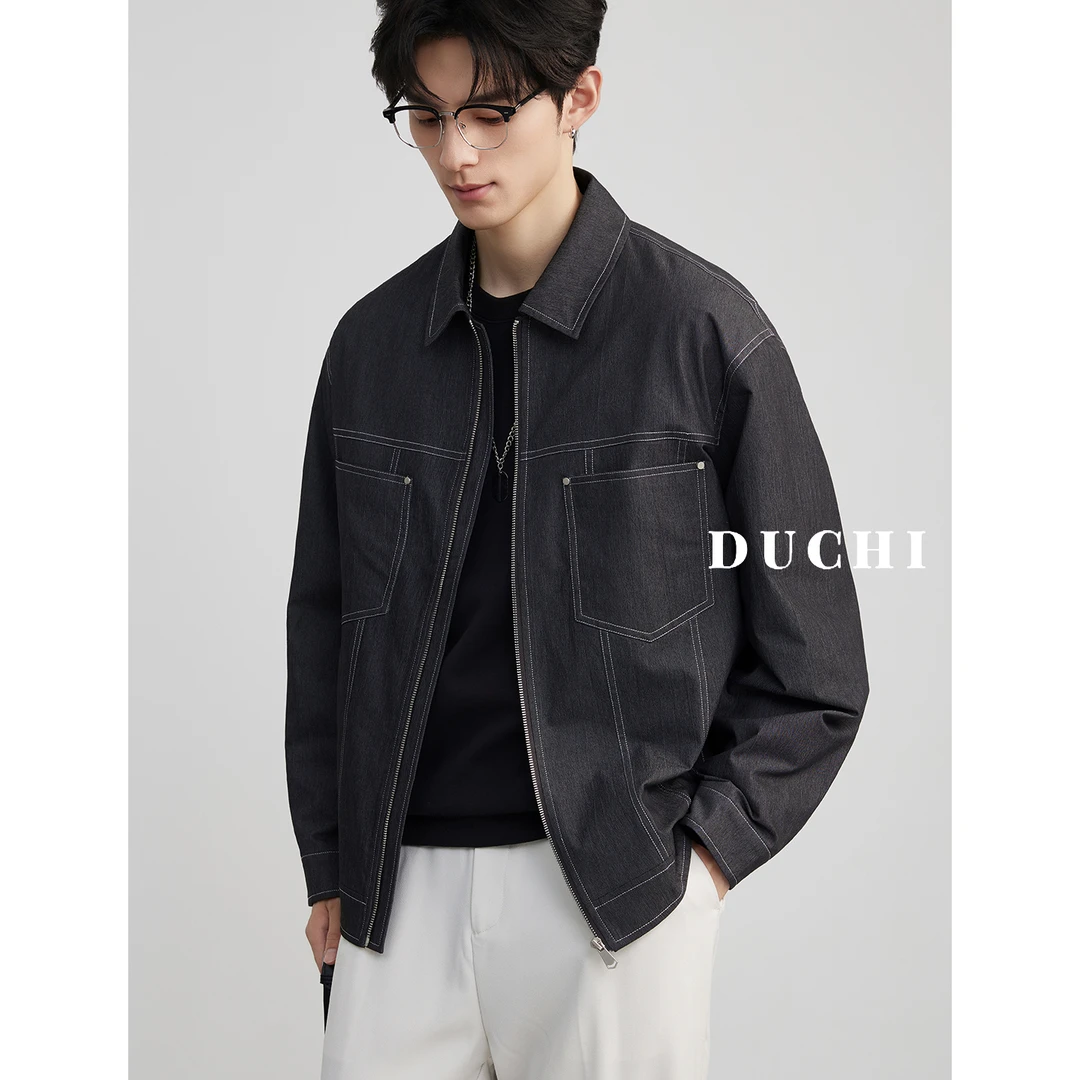 【经典抗皱牛仔棉】美式高级翻领夹克男2025新款春秋通勤休闲外套