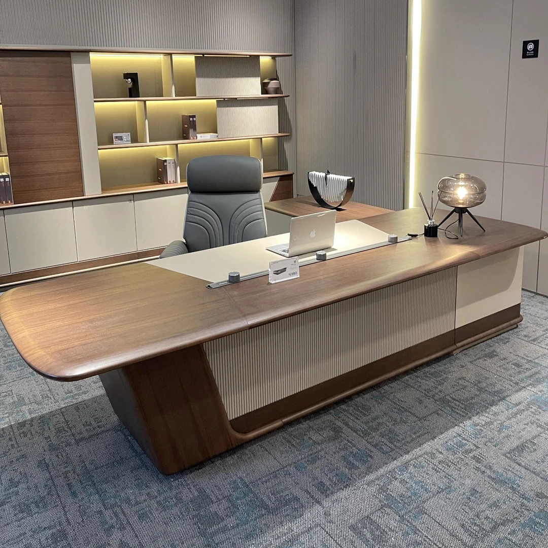 新中式北美黑胡桃木大班台老板桌椅组合现代简约轻奢办公桌椅定制