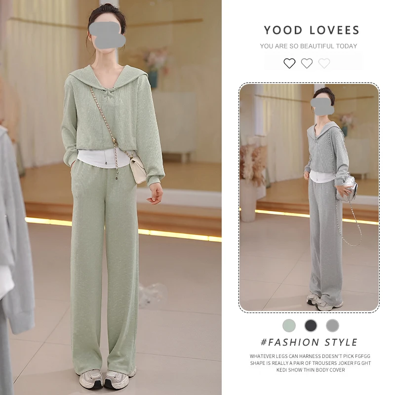 复古慵懒风时尚气质套装春秋新款休闲宽松百搭街头个性拼接两件套
