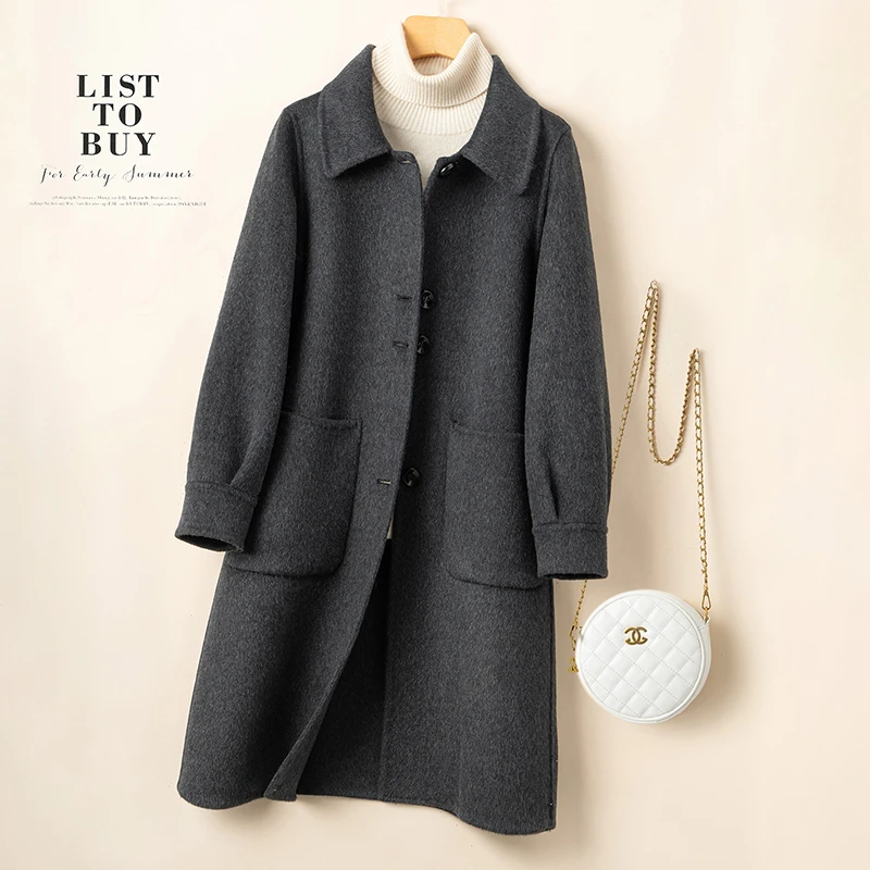 双面呢大衣女中长高级感小个子2025秋冬高端原色手工羊毛绒呢外套