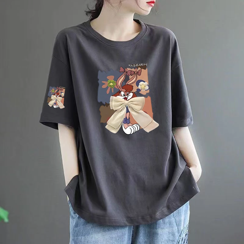 2025新款夏季纯棉短袖T恤女ins时尚百搭洋气减龄宽松显瘦潮流上衣