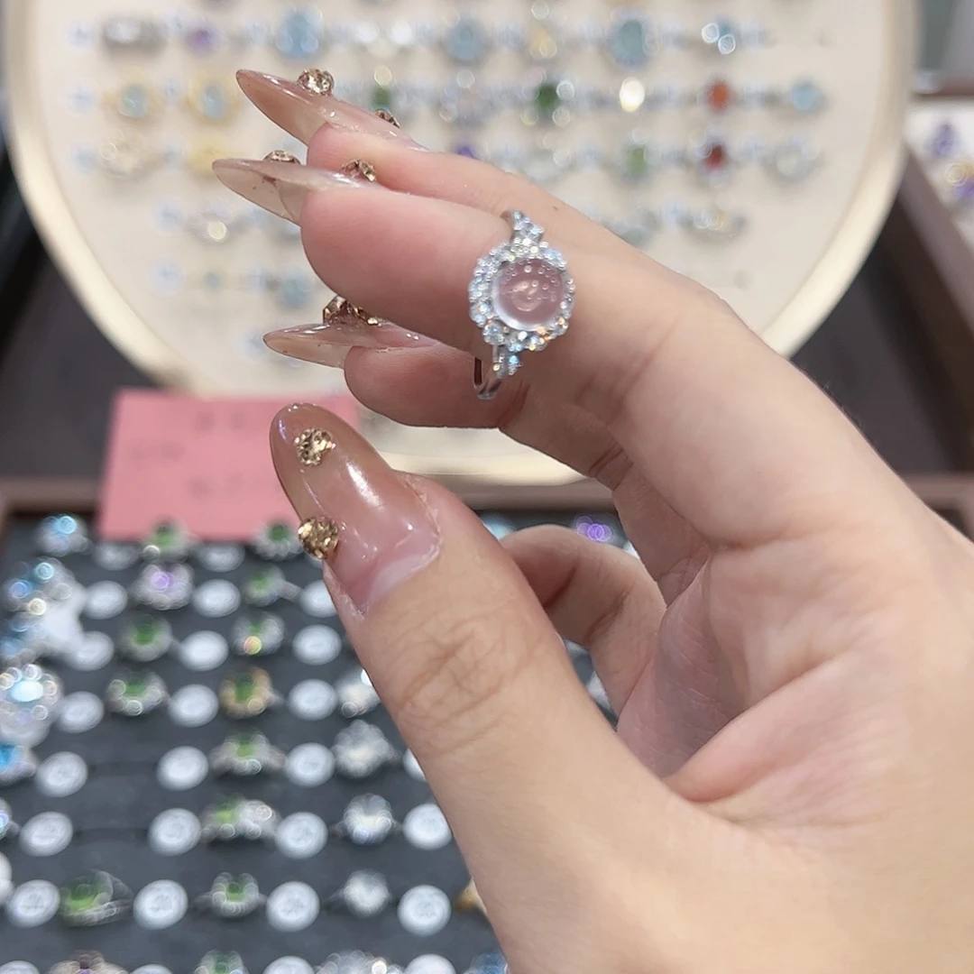 蛇纹石玉戒指银S925镶嵌M**a