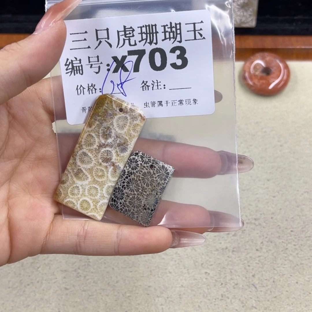 寂***塘硅化珊瑚（珊瑚玉）h银S925镀金镶嵌
