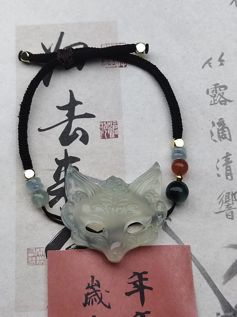 国石岫玉冰料，狐狸面具手牌辽宁岫玉