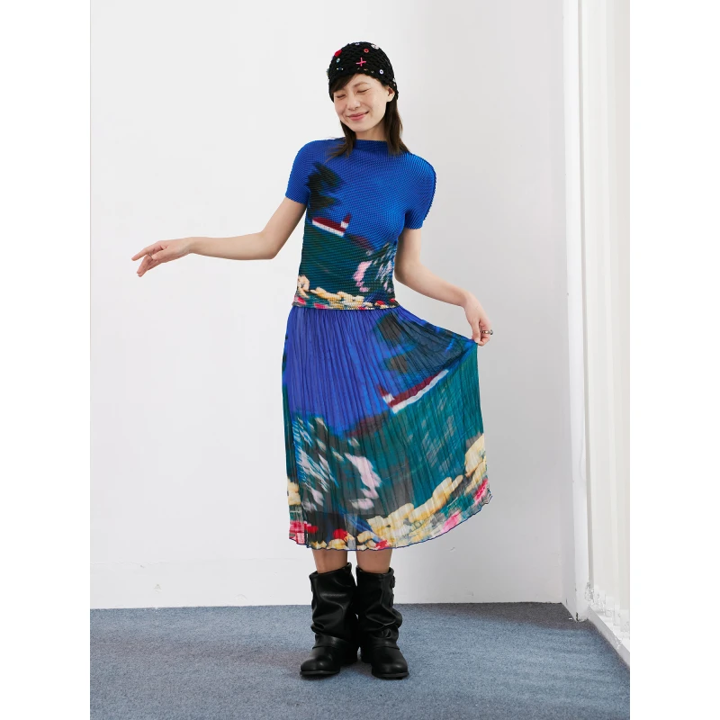 近视女孩红房子复古印花压褶短袖T恤显瘦立体褶皱半身裙宝藏好物