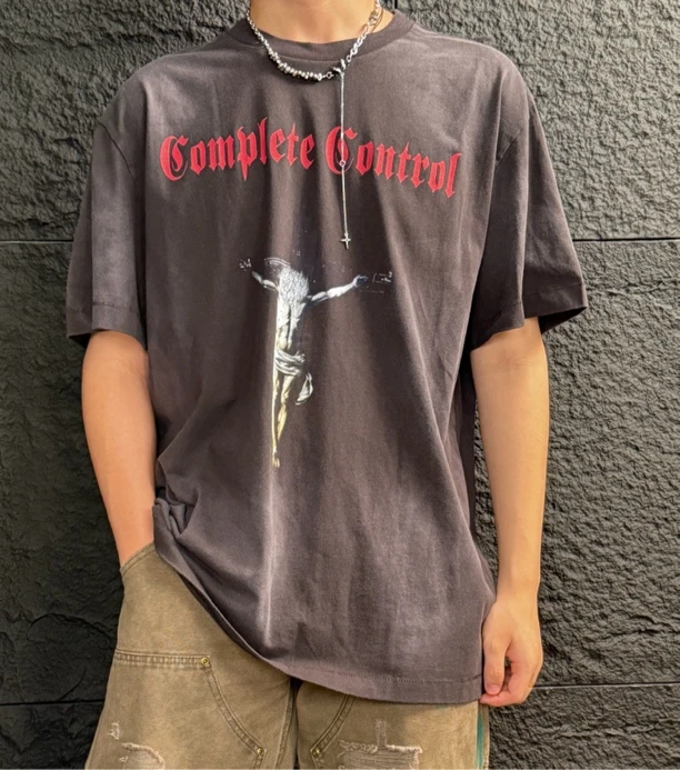 【st955】 Saint Michael Cumplete Coutrol“蒙面上帝 水洗做旧T恤