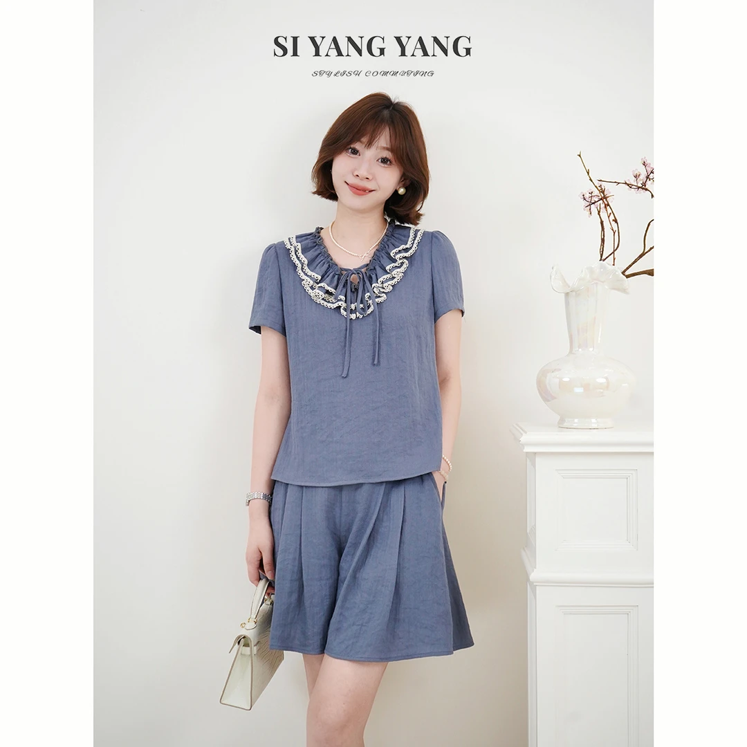 斯洋洋SIYANG超柔亚麻轻薄舒爽透气减龄通勤短裤套装TZ507A022SYY