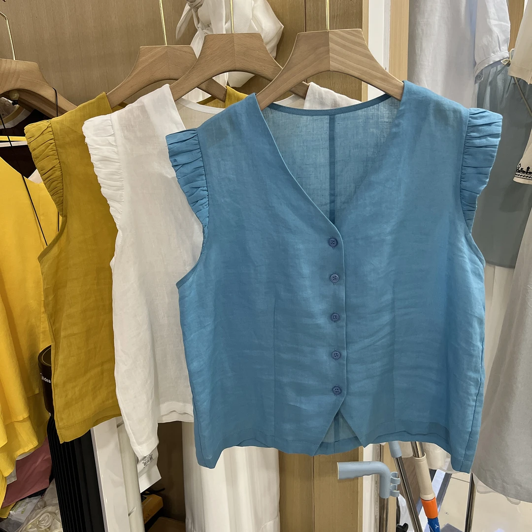 欧货高端上衣飞飞袖衬衫夏2025新款设计网红百搭洋气小衫无袖上衣