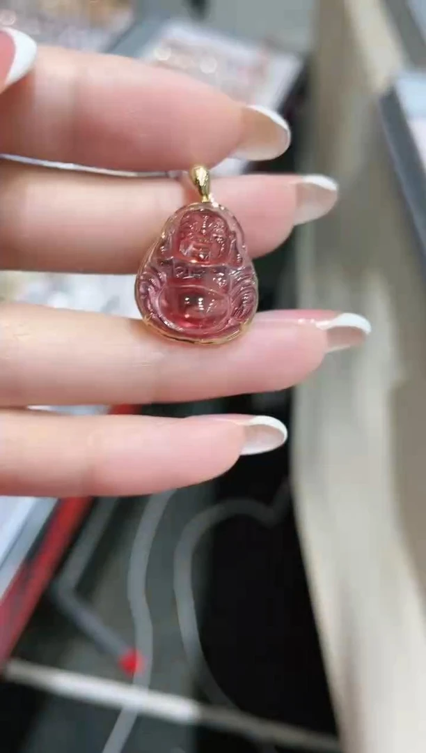 18K金镶嵌碧玺吊坠佛公款