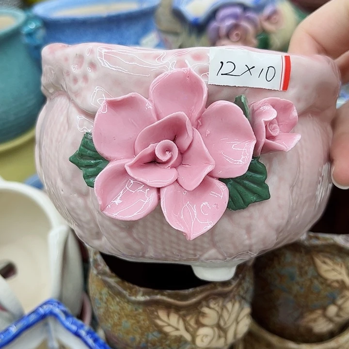 多肉绿植陶瓷花盆9.9包邮，有孔
