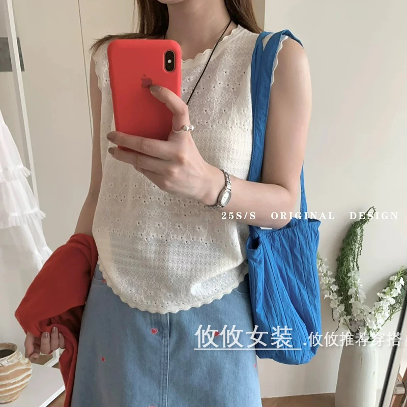 小花镂空设计感针织背心吊带时尚欧若风百搭夏季宽松无袖洋气女装