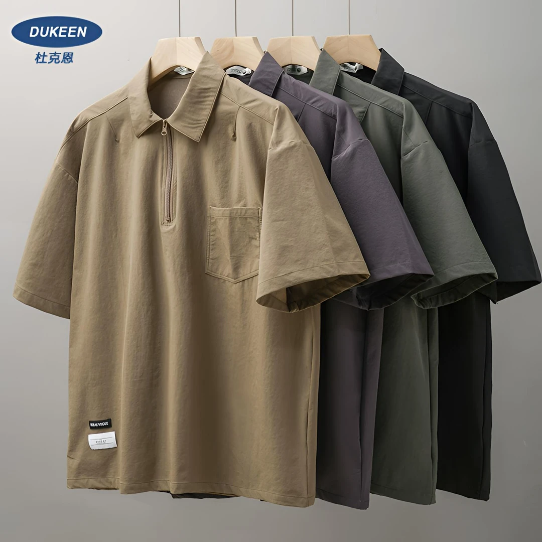 杜克恩美式山系工装polo衫男短袖夏季复古口袋保罗衫速干冰丝t恤