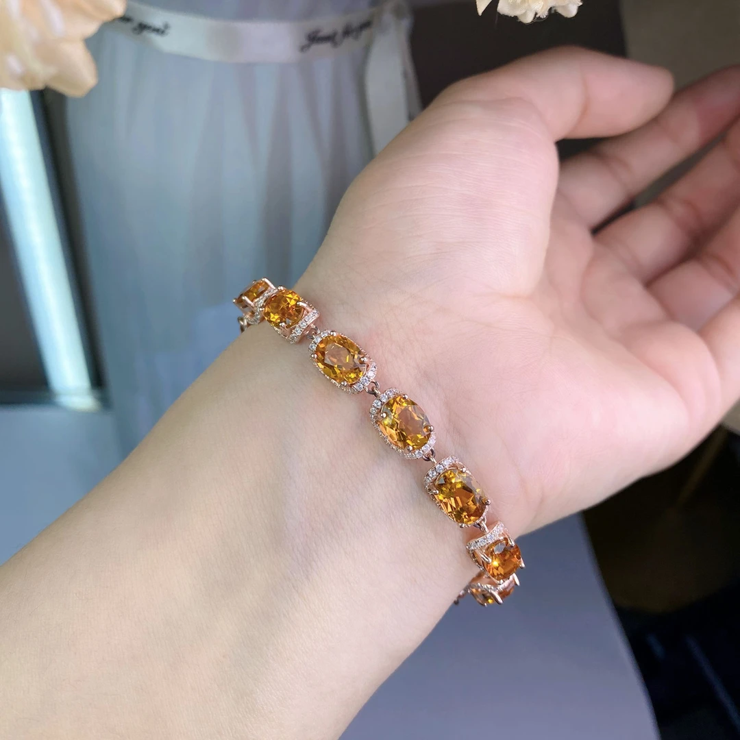 天然黄水晶S925银镶嵌手链