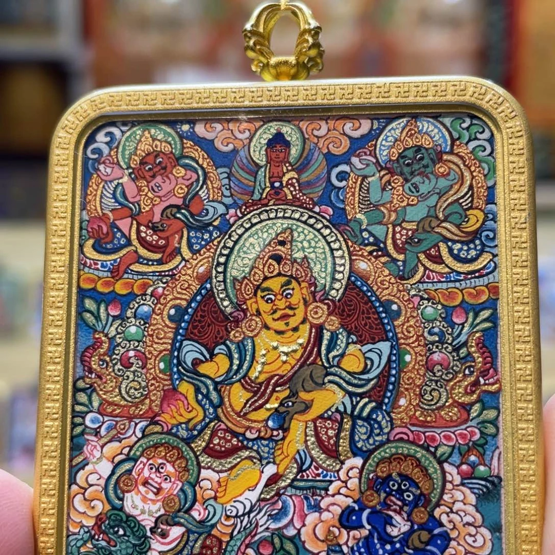 吊坠热贡纯手绘唐卡五路财神