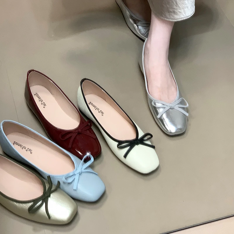 时尚蝴蝶结浅口单鞋女软底温柔晚晚鞋百搭通勤工作鞋