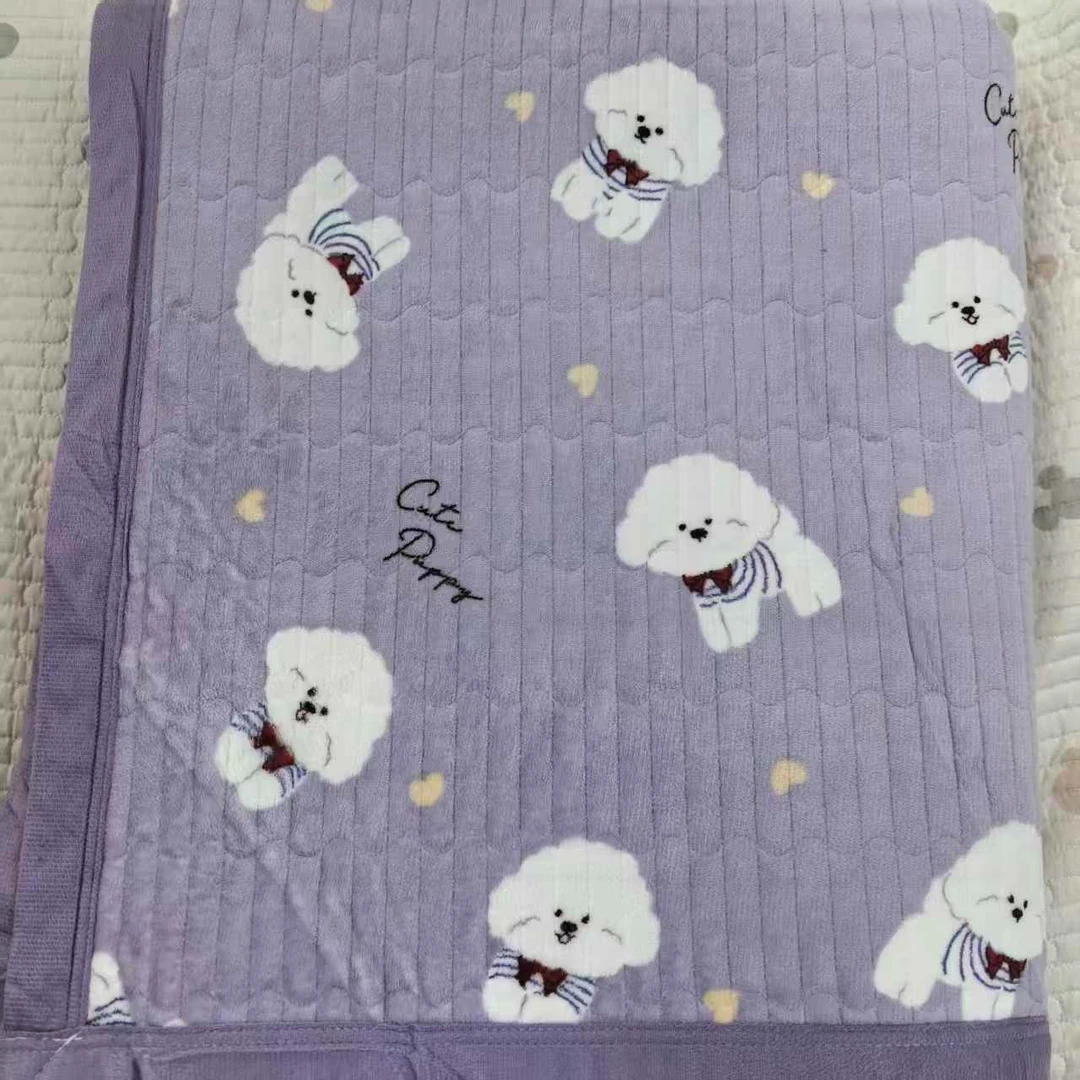 【紫底小白狗】牛奶绒加厚床盖冬季专用3