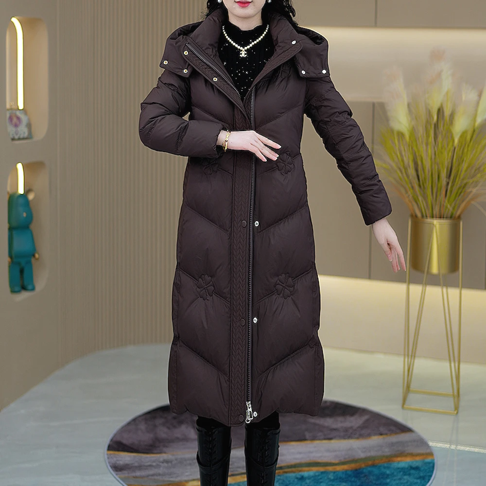 新款气质时尚百搭中长款白鸭绒羽绒服S-123