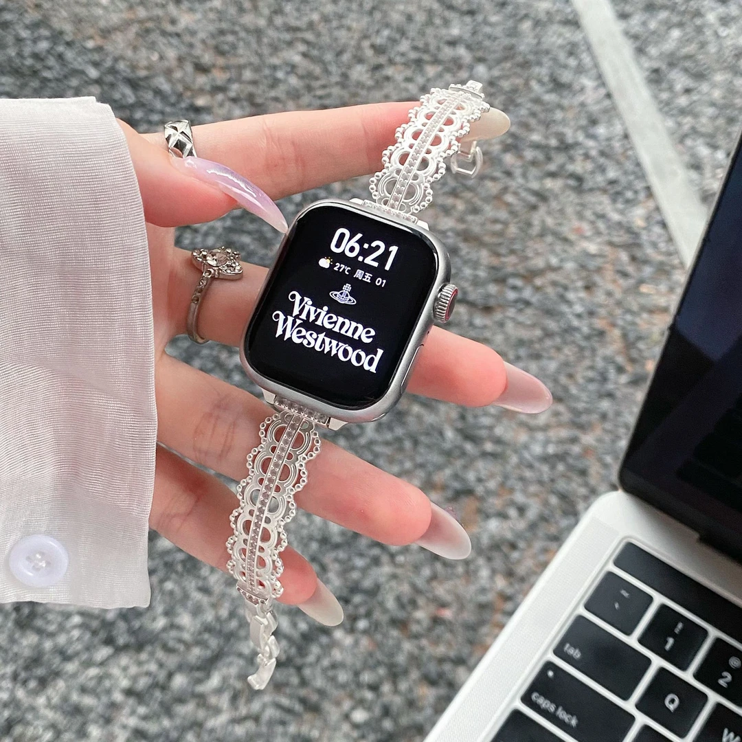 蕾丝花边链条表带适用苹果手表iwatch s10 s9 s8 s7 s6 se表带女