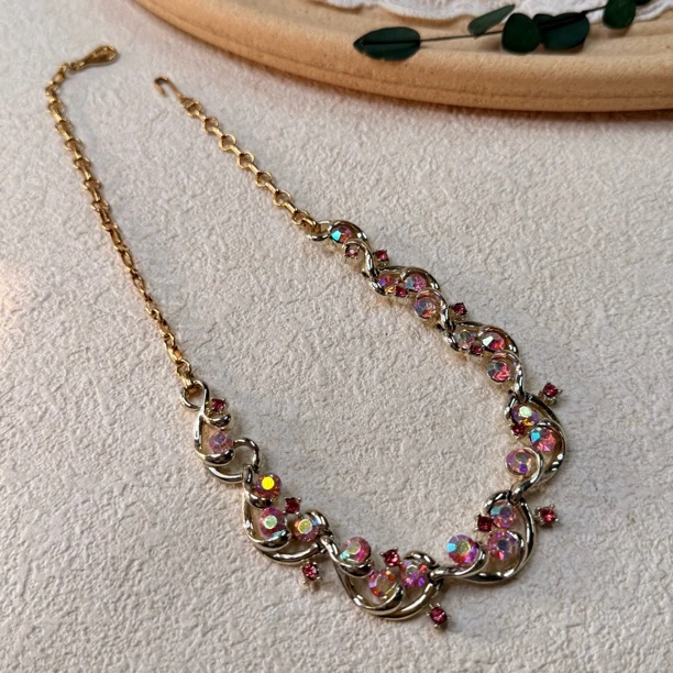 铜合金合成锆石项链 【六六中古】孤品复古精美项链th8002链41