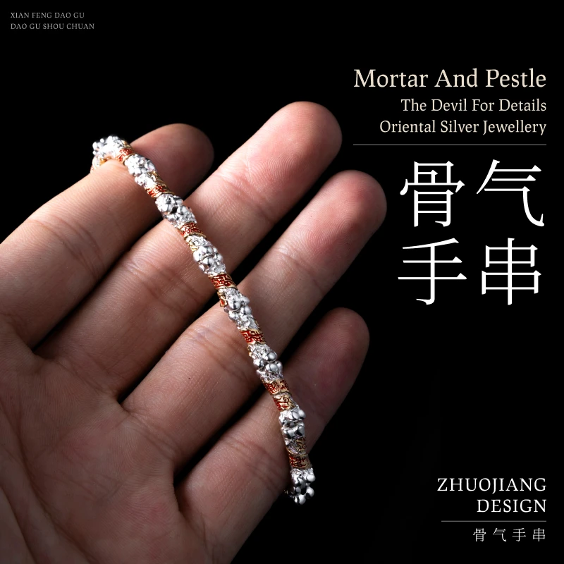 925银木质手链 琢匠骨头手链文玩百香籽手串配饰串珠饰品情侣手饰