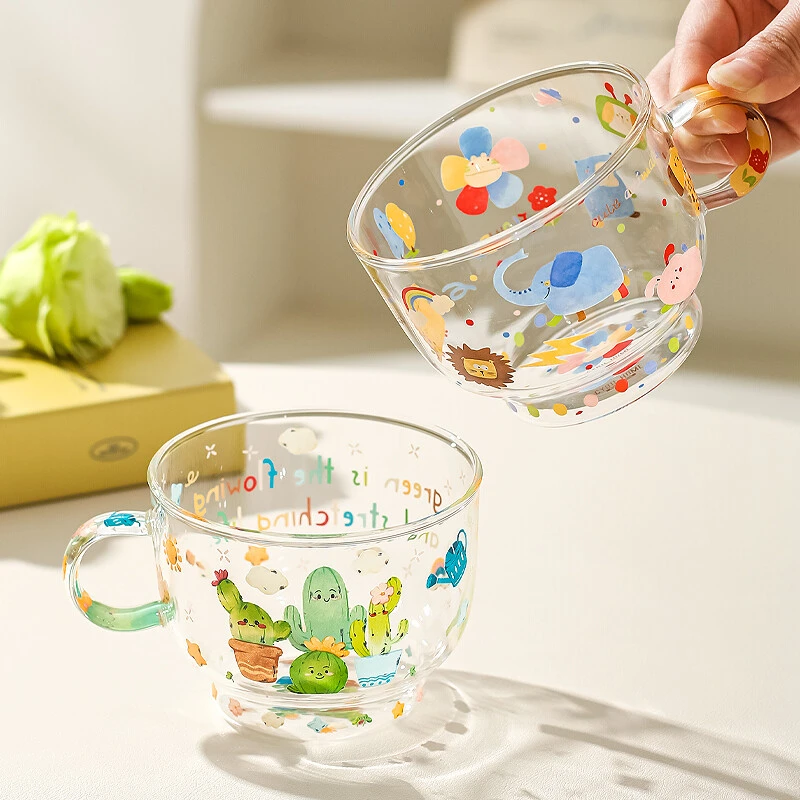川岛屋高硼硅玻璃杯女高颜值带把手水杯家用可爱果汁咖啡牛奶杯子