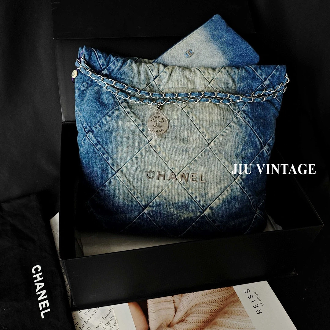 99新 Chanel/香奈儿 22bag牛仔中号芯片闲置全套无票CG8-0307