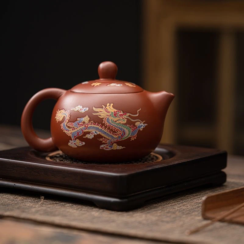 紫砂变色茶壶单壶朱泥凤鸣壶西施壶功夫茶具家用龙凤呈祥泡茶壶