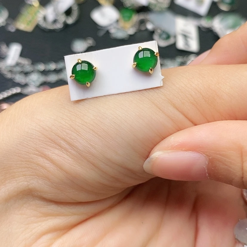 【闪购商品】翡翠戒指银S925镶嵌天然翡翠耳钉