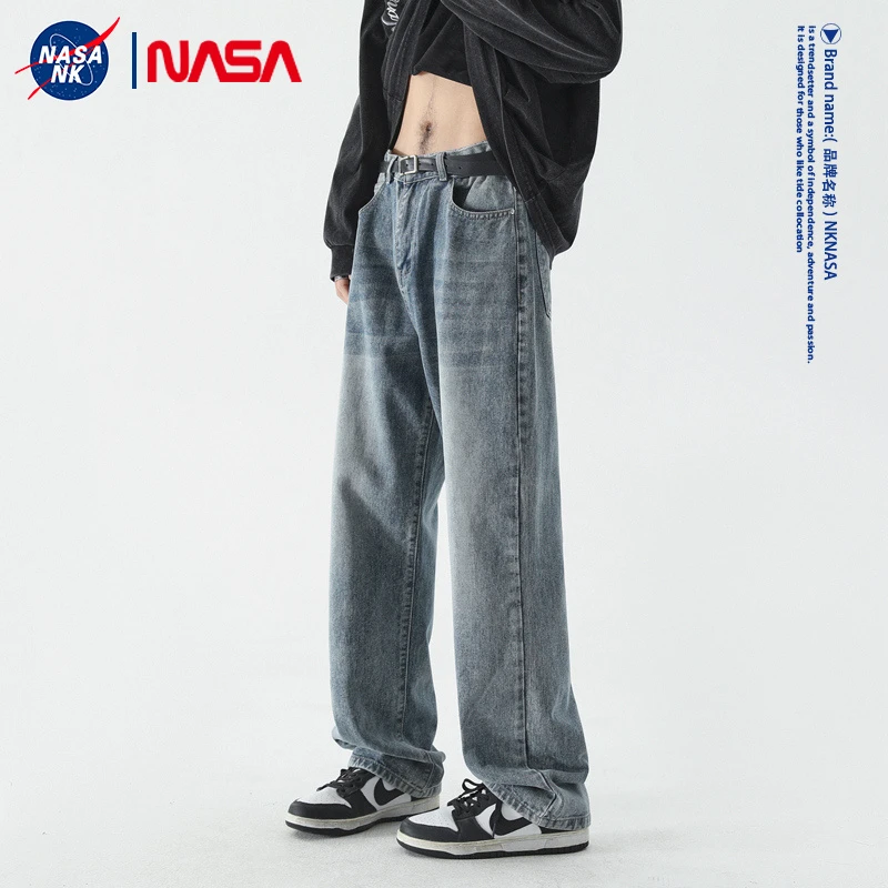 NASA联名复古美式牛仔裤男士秋冬季2025新款水洗直筒阔腿休闲长裤