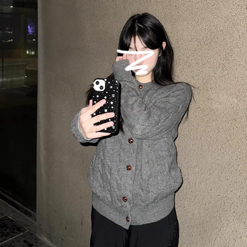 新款爆款复古宽松麻花软糯厚实慵懒感毛衣秋冬重工开衫外套针织衫