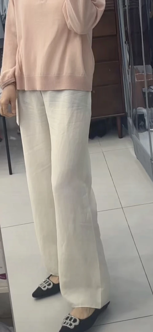 米色休闲阔腿裤九分裤
