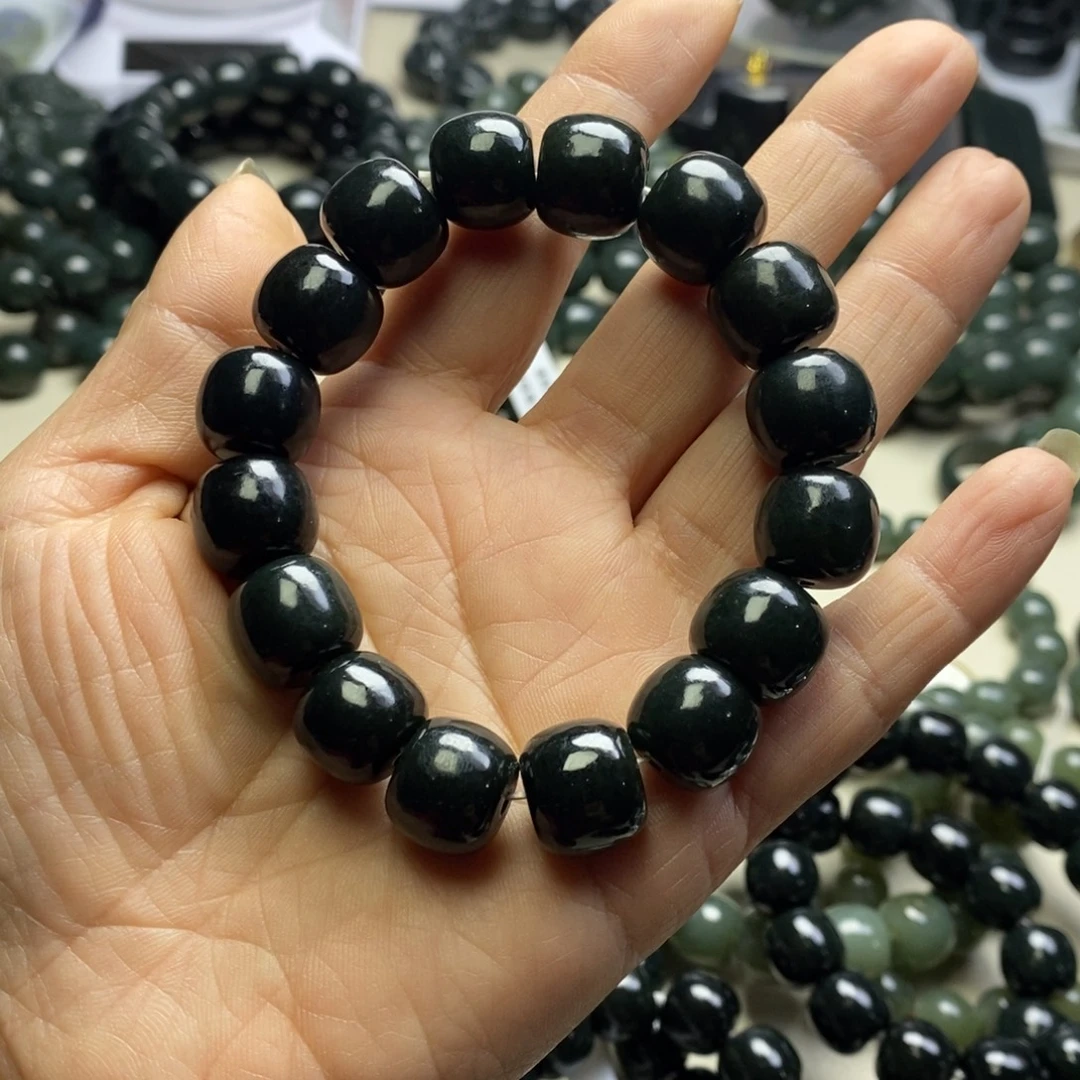 莫***辛和田玉未镶嵌手链新疆和田黑青玉卡14老型手串