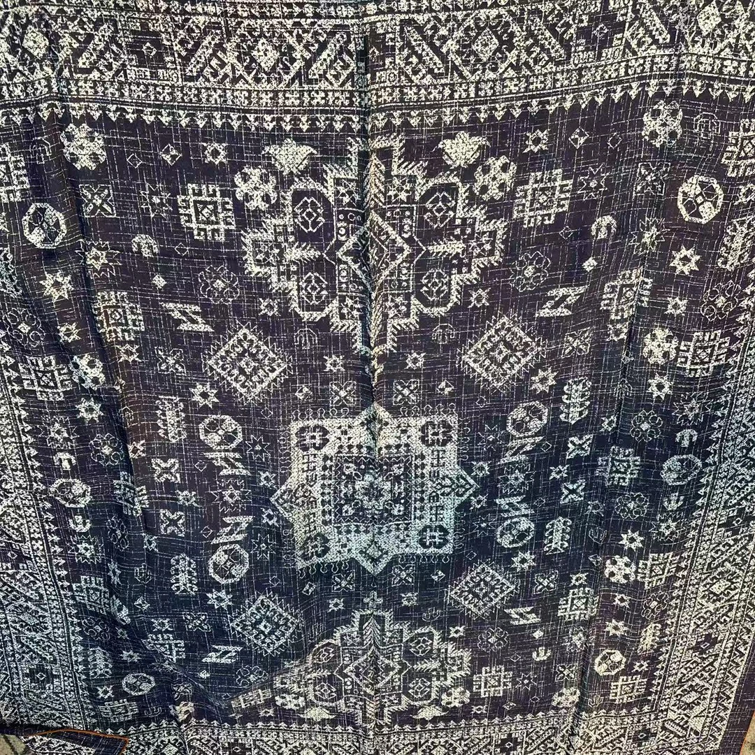 140 6D双乔纱巾-蓝拼窗花  135cm丝巾