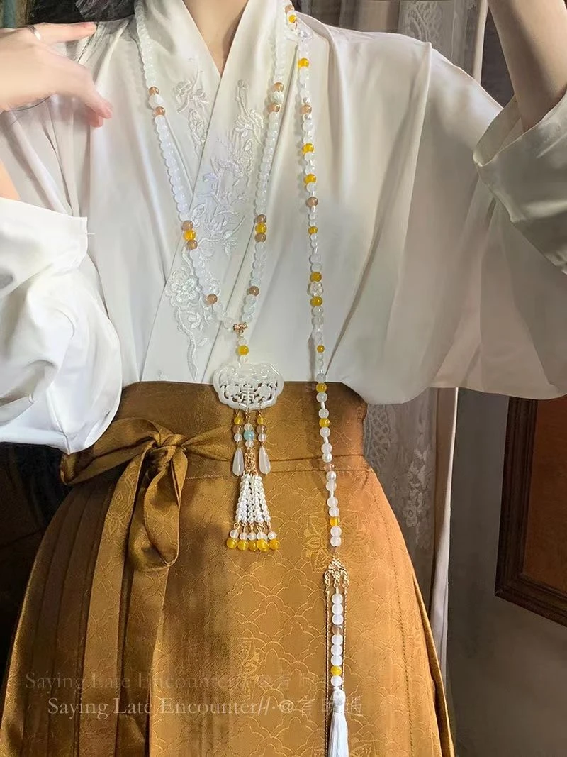 合金吊坠 古风明制压襟璎珞项链中式背云长流苏马面国风配饰背云