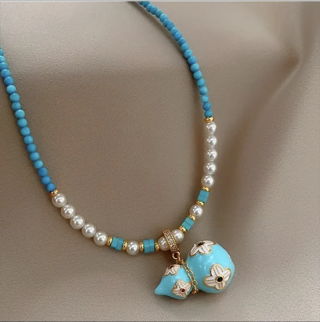 合金吊坠 蓝色葫芦吊坠串珠项链锁骨链