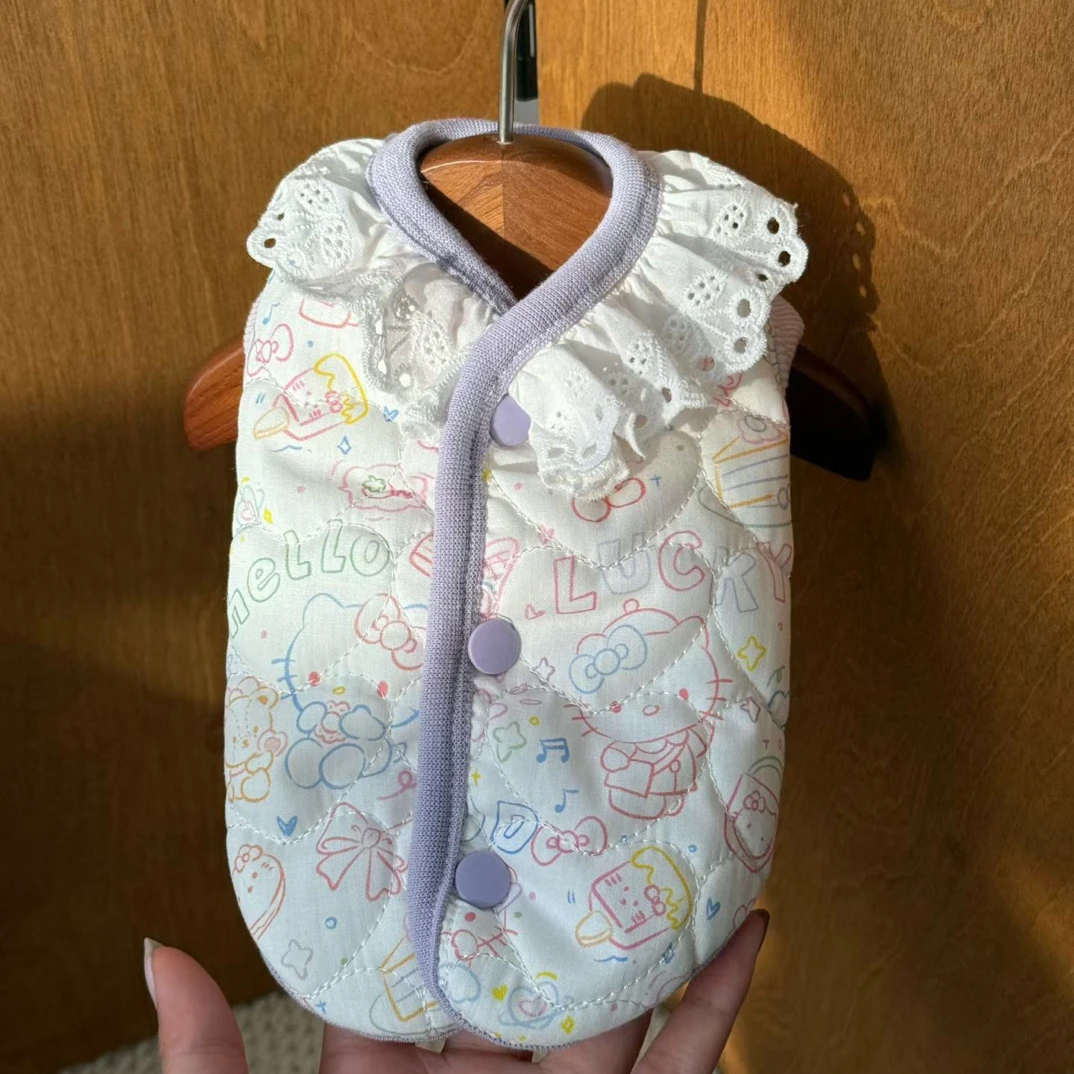 宠物冬季KT加绒棉马甲花边领按扣可爱高颜值适合中小型犬猫咪
