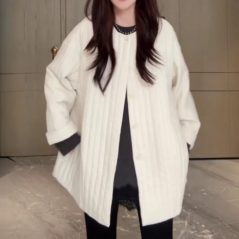 欧货开衫夹棉棒球服外套2025秋冬新款休闲百搭宽松显瘦中长款棉服