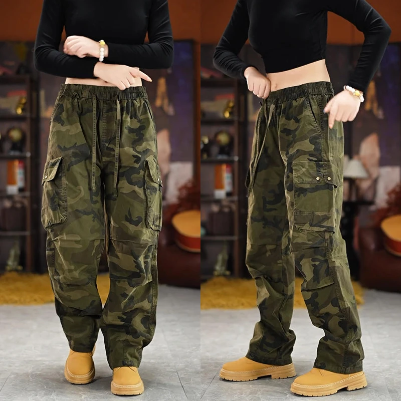 美式复古多口袋迷彩工装裤子男秋季潮牌户外战术宽松直筒休闲长裤