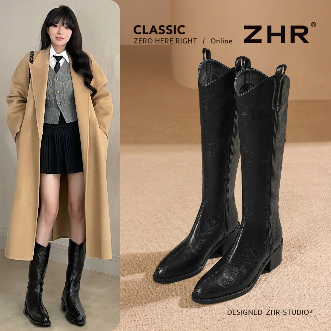 靴子女款爆款2025新款靴子女长筒靴增高尖头V口骑士靴瘦瘦靴长靴