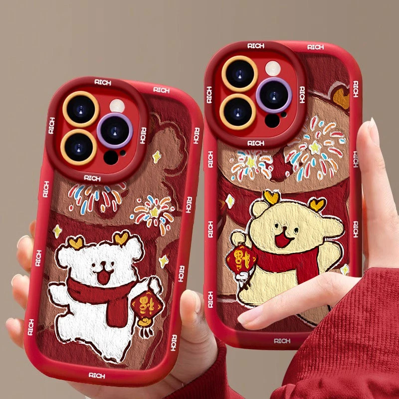 春节烟花小狗情侣适用苹果16promax手机壳iphone15/14硅胶1312/11