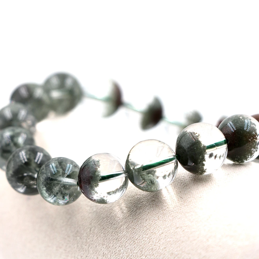 天然正盆聚宝盆绿幽灵水晶手串(微红皮)K5540-尺寸可选多样性发一