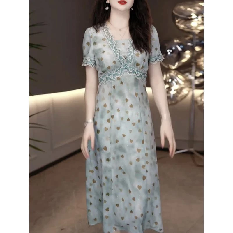 【连衣裙】2025夏季新款时尚显高显瘦气质女款优雅收腰中长款连衣裙