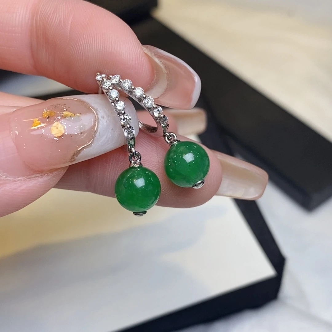 翡翠耳饰18K金镶嵌珠子