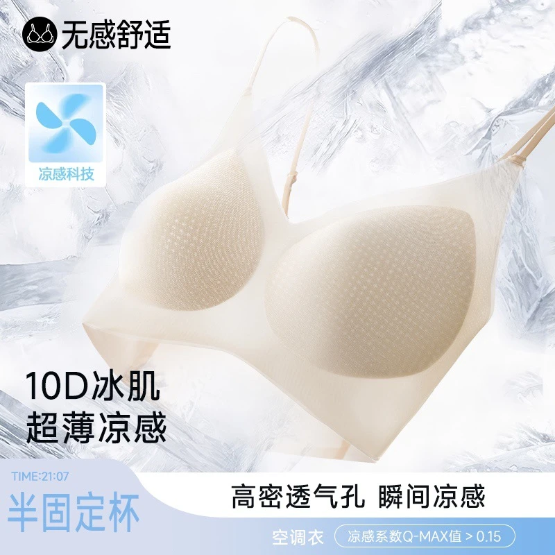 夏季冰丝凉感无痕内衣女小胸聚拢提拉透气舒适文背心式胸罩