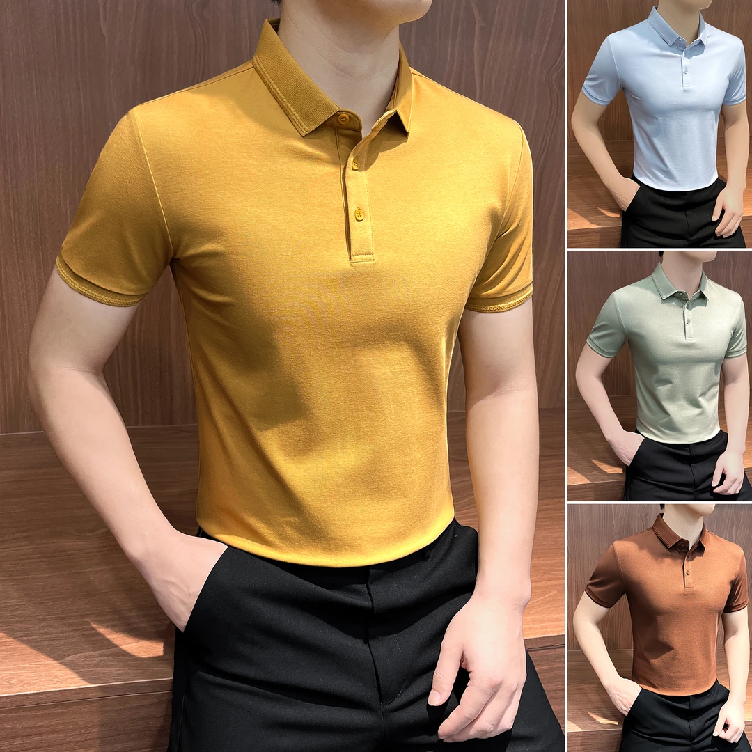 纯色Polo衫男款爆款2025新款痞帅高级感男装夏季薄款男士t恤短袖