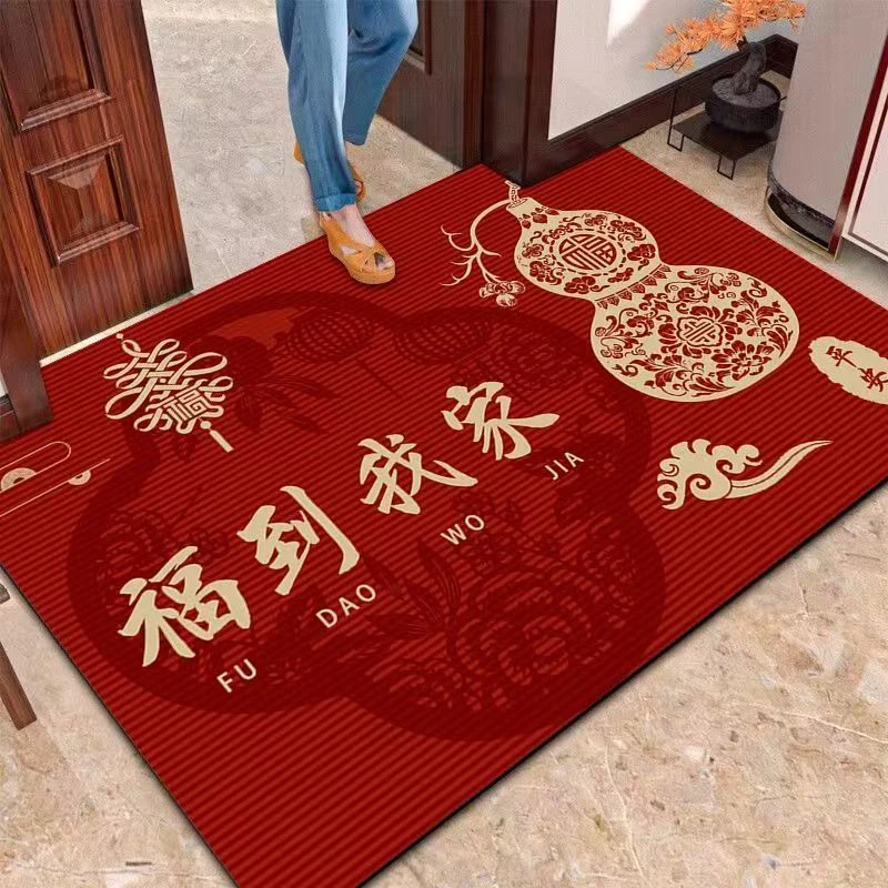 红色喜庆入户门地垫硅藻泥进门脚垫吸水防滑耐磨家用玄关门口地毯